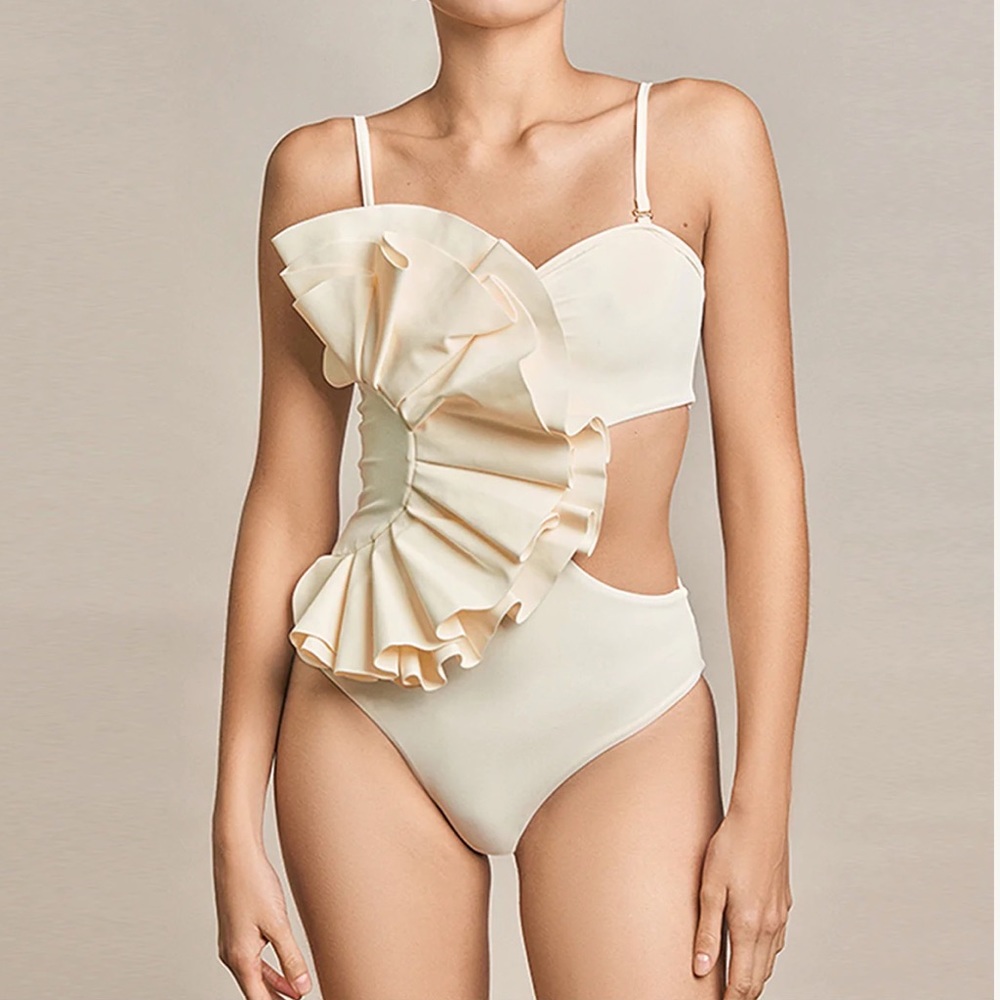 Bahia Maria Ivory Ruffle Swimsuit - Large - NWT